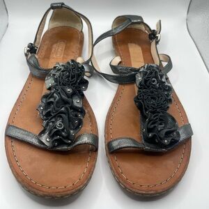 Coach Rose Black Silver Studded Leather Flat Sandals